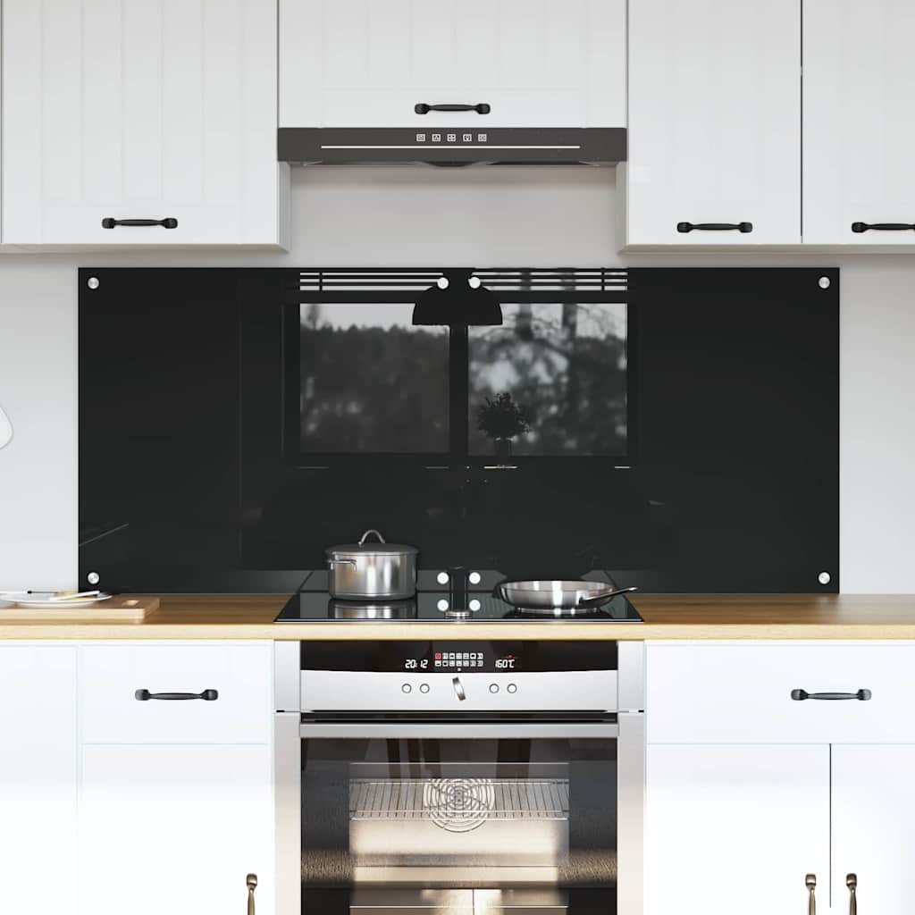 Kitchen Backsplash 70 x 40 cm Tempered Glass 2 pcs Black 70 cm 60 cm