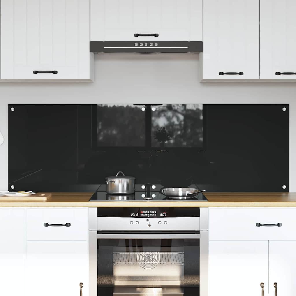 Kitchen Backsplash 70 x 40 cm Tempered Glass 2 pcs Black 80 cm 50 cm