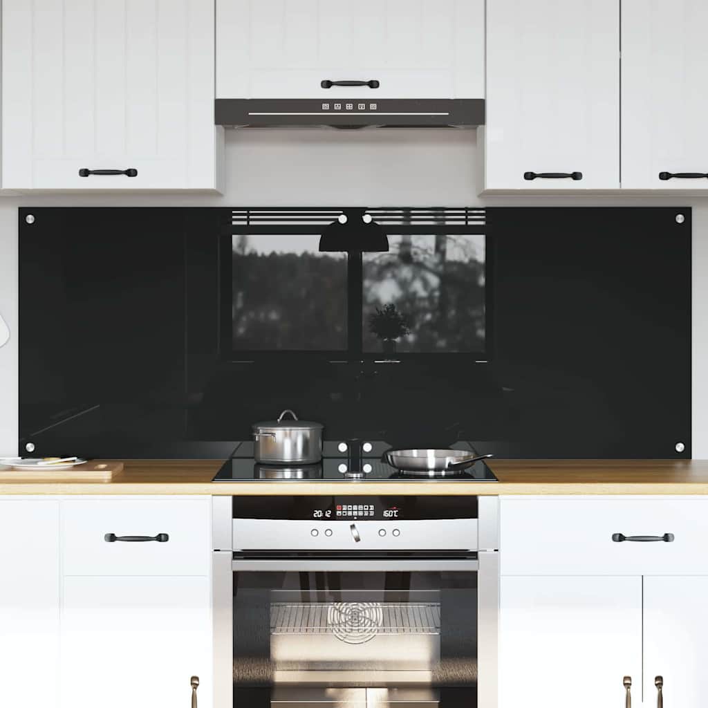 Kitchen Backsplash 70 x 40 cm Tempered Glass 2 pcs Black 80 cm 60 cm