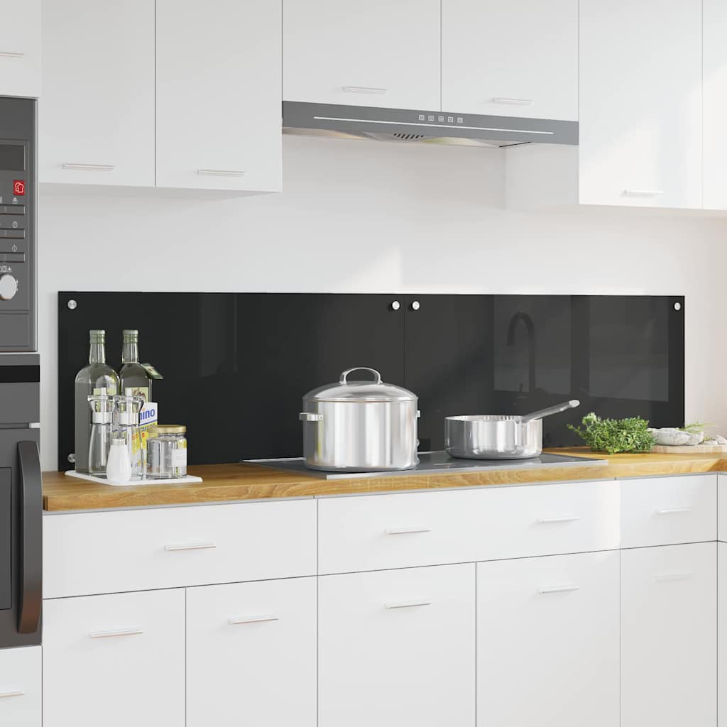 Kitchen Backsplash 70 x 40 cm Tempered Glass 2 pcs Black 90 cm 40 cm