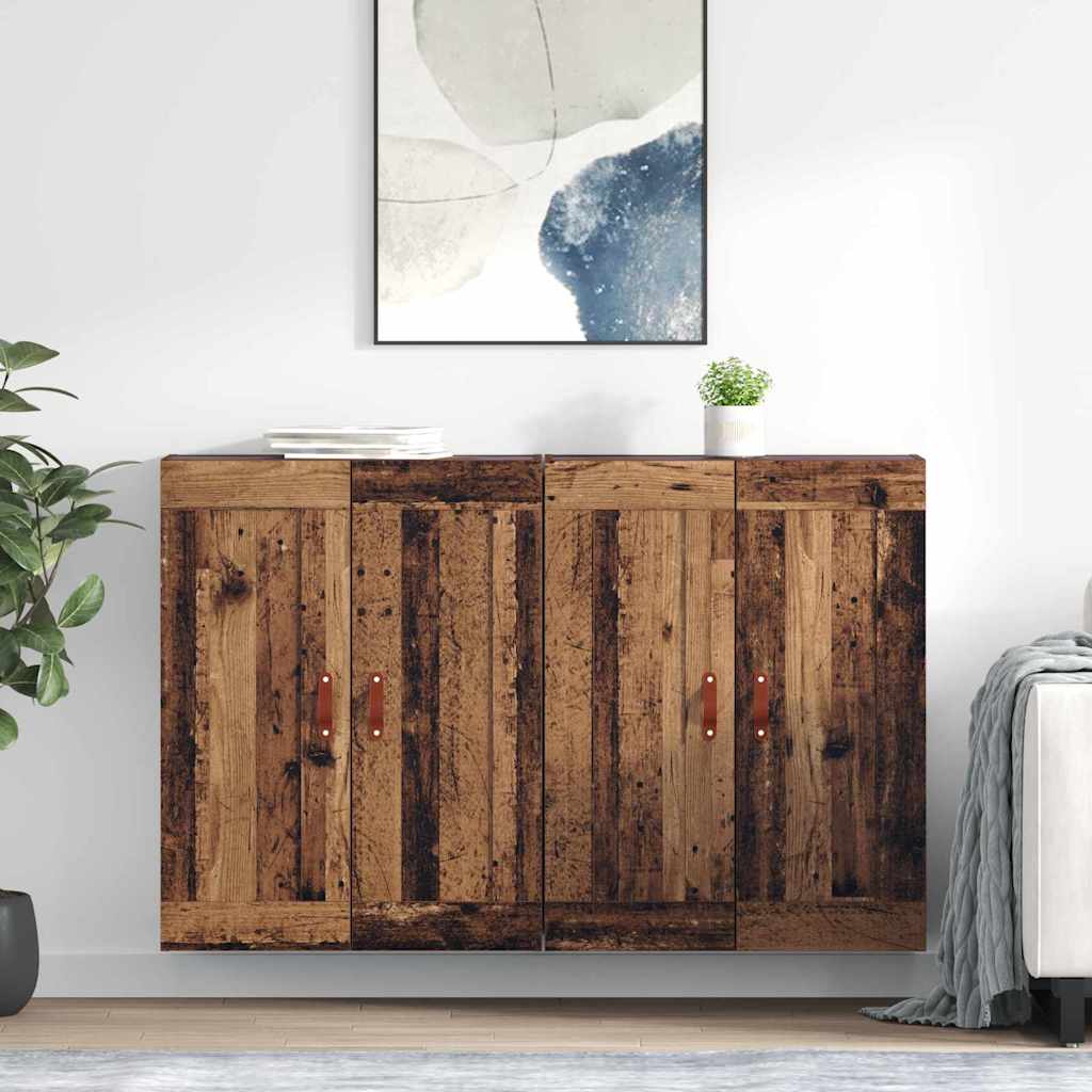 Wall Mounted Cabinets 2 pcs Engineered Wood Leather Old wood