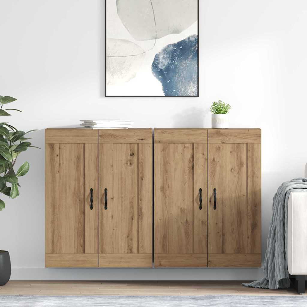 Wall Mounted Cabinets 2 pcs Engineered Wood Leaf Black Artisan oak