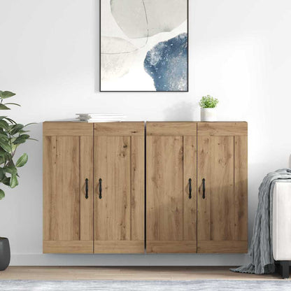 Wall Mounted Cabinets 2 pcs Engineered Wood Leaf Black Artisan oak