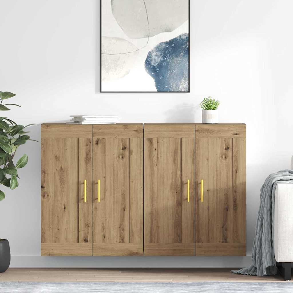Wall Mounted Cabinets 2 pcs Engineered Wood Tube Gold Artisan oak