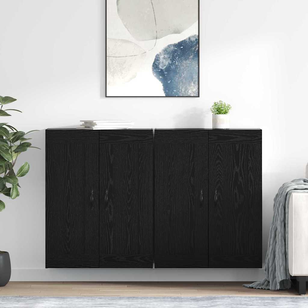 Wall Mounted Cabinets 2 pcs Engineered Wood Leaf Black Black oak