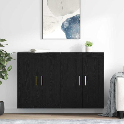 Wall Mounted Cabinets 2 pcs Engineered Wood Tube Gold Black oak