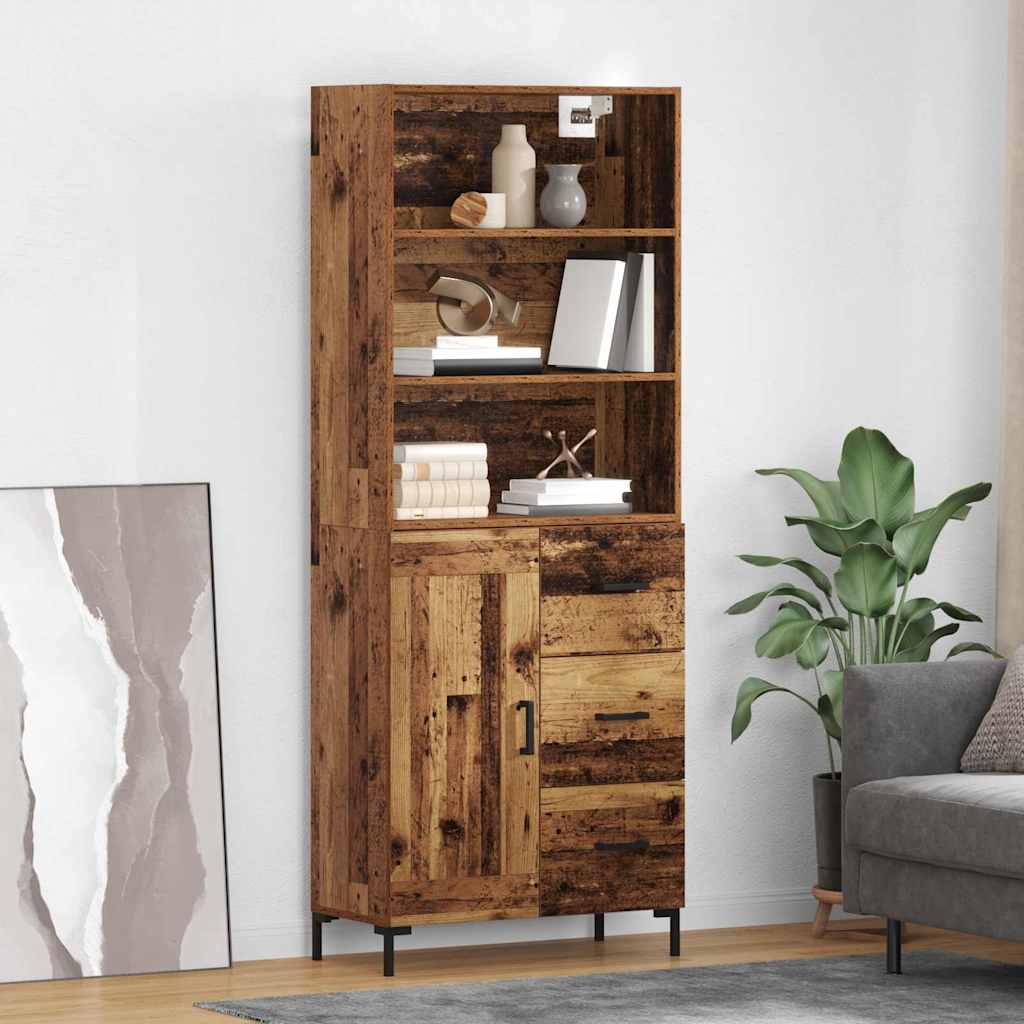 Highboard 69.5x34x180 cm Engineered Wood 1 Wood Door 3 Drawers Old wood