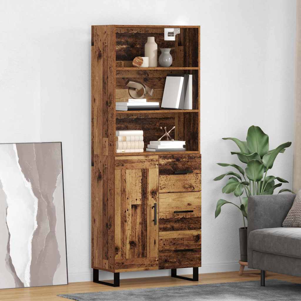 Highboard 69.5x34x180 cm Engineered Wood 1 Wood Door 3 Drawers Old wood