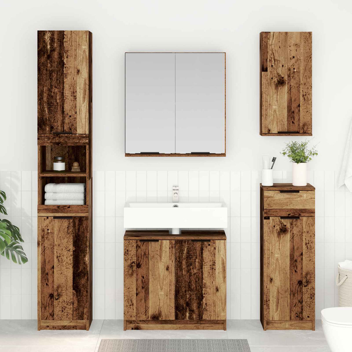 vidaXL Bathroom Furniture Set 5 pcs Old Wood Engineered Wood 4