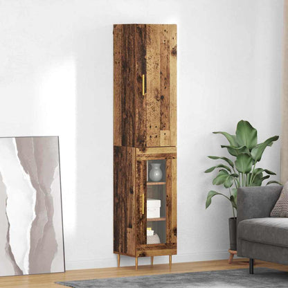 Highboard 34.5x34x180 cm Engineered Wood 1 Glass Door Old wood