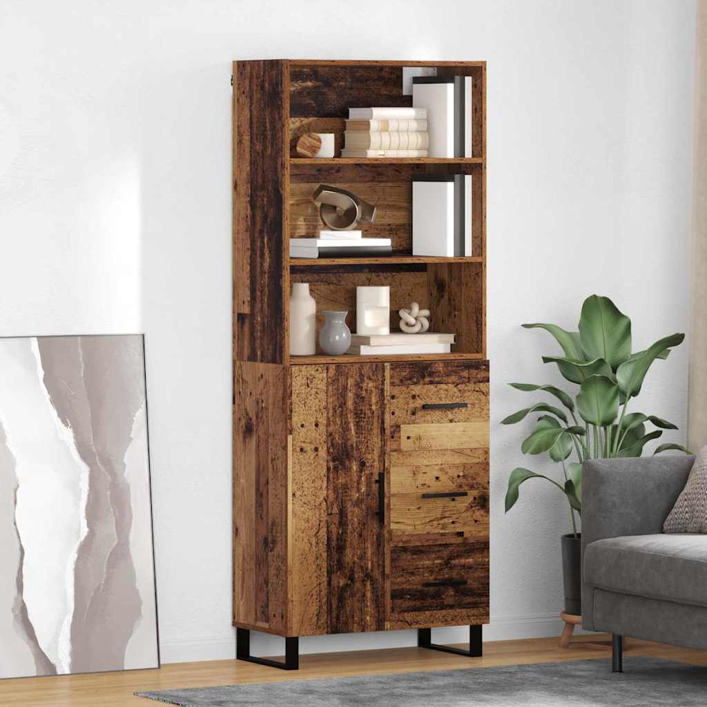 Highboard 69.5x34x180 cm Engineered Wood 1 Door 3 Drawers Old wood