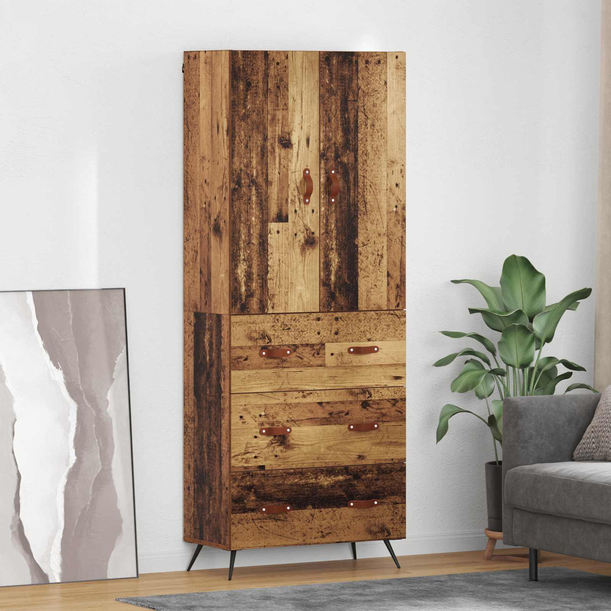 Highboard 69.5x34x180 cm Engineered Wood 3 Drawers Old wood