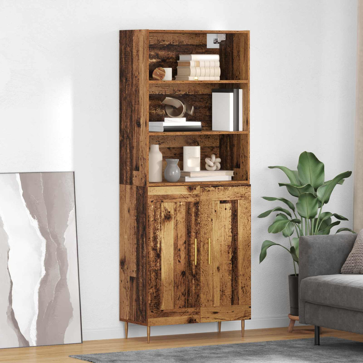 Highboard 69.5x34x180 cm Engineered Wood 2 Wood Doors Old wood