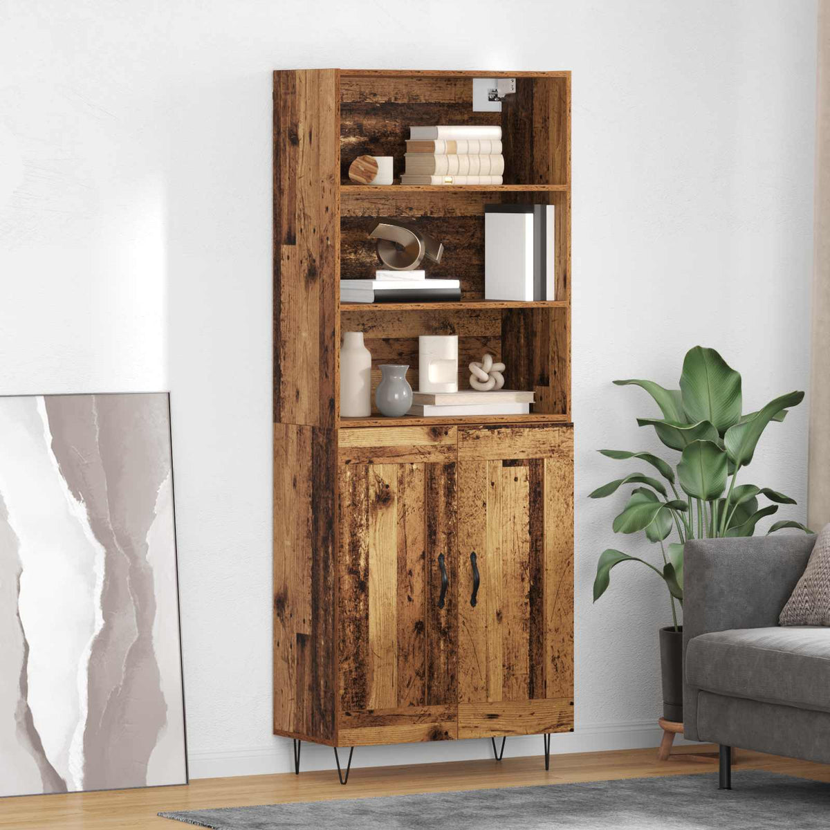 Highboard 69.5x34x180 cm Engineered Wood 2 Wood Doors Old wood
