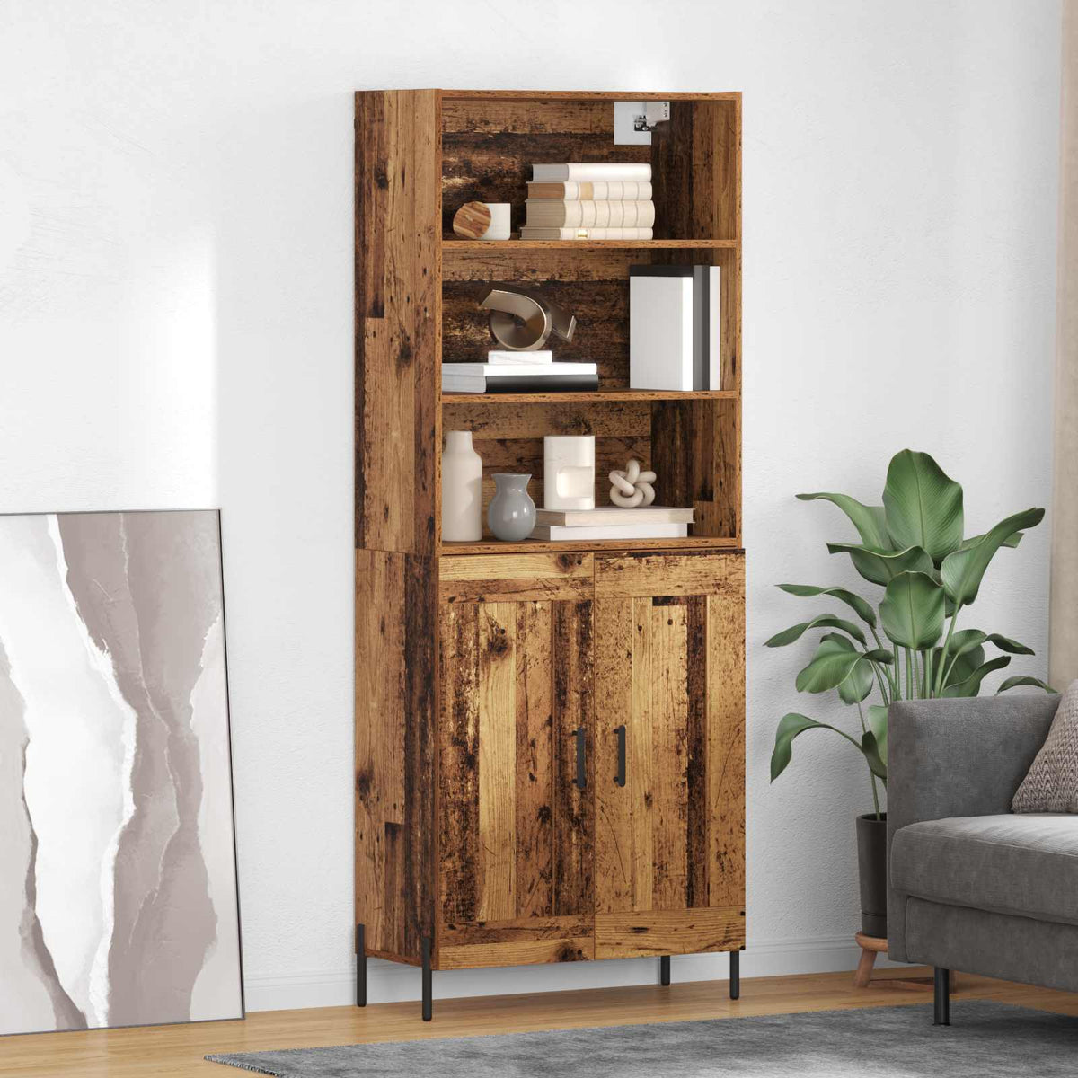 Highboard 69.5x34x180 cm Engineered Wood 2 Wood Doors Old wood