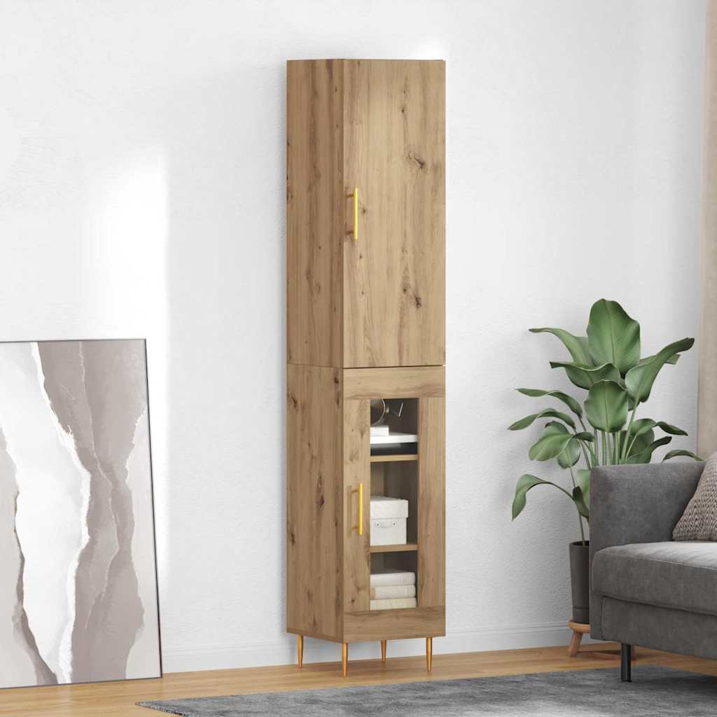 Highboard 34.5x34x180 cm Engineered Wood 1 Glass Door Artisan oak