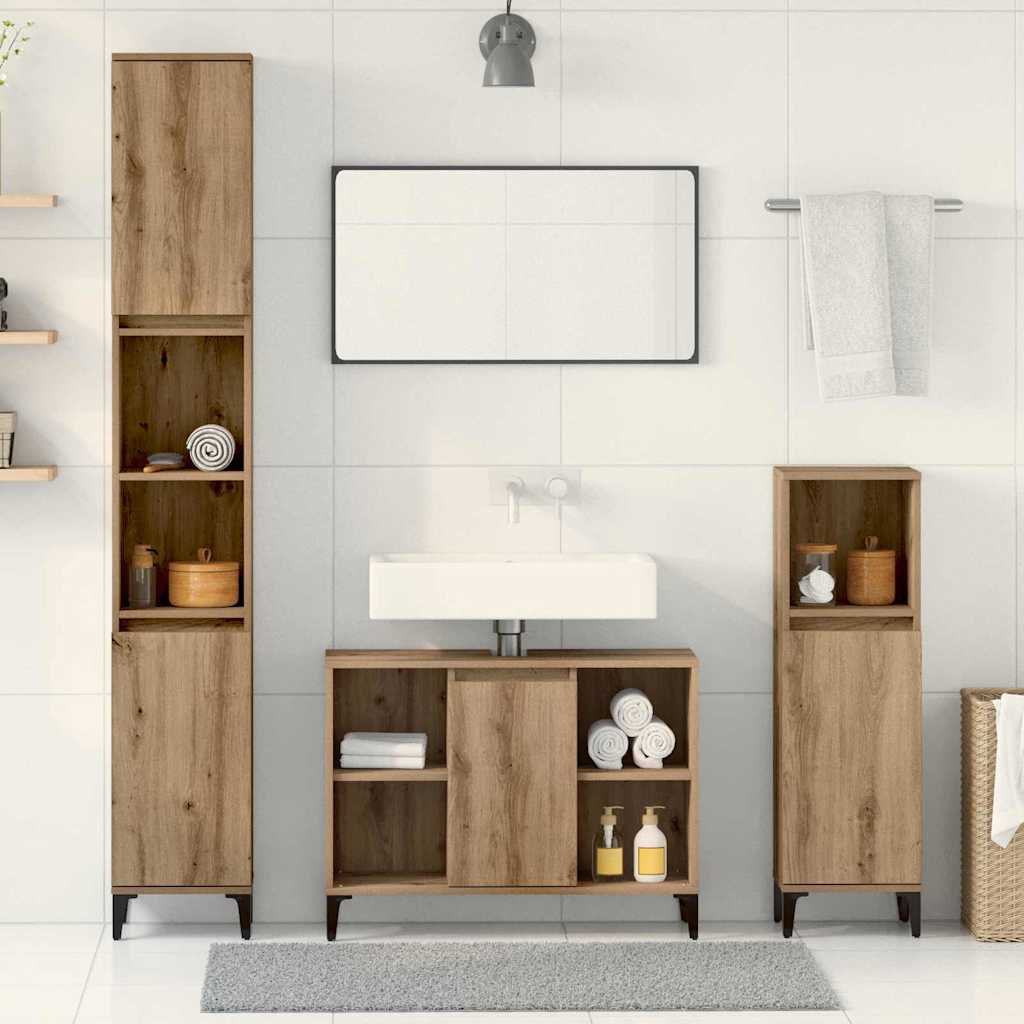 vidaXL Bathroom Furniture Set 3 pcs Artisan Oak Engineered wood 1