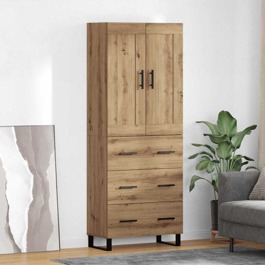 Highboard 69.5x34x180 cm Engineered Wood 3 Drawers Artisan oak