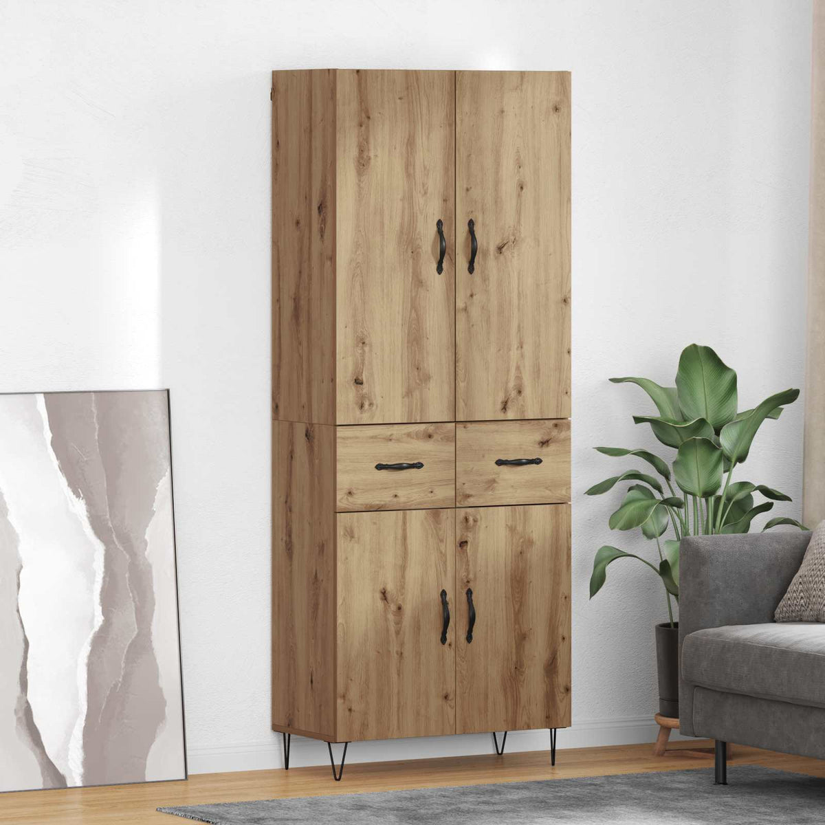 Highboard 69.5x34x180 cm Engineered Wood 2 Doors 2 Drawers Artisan oak