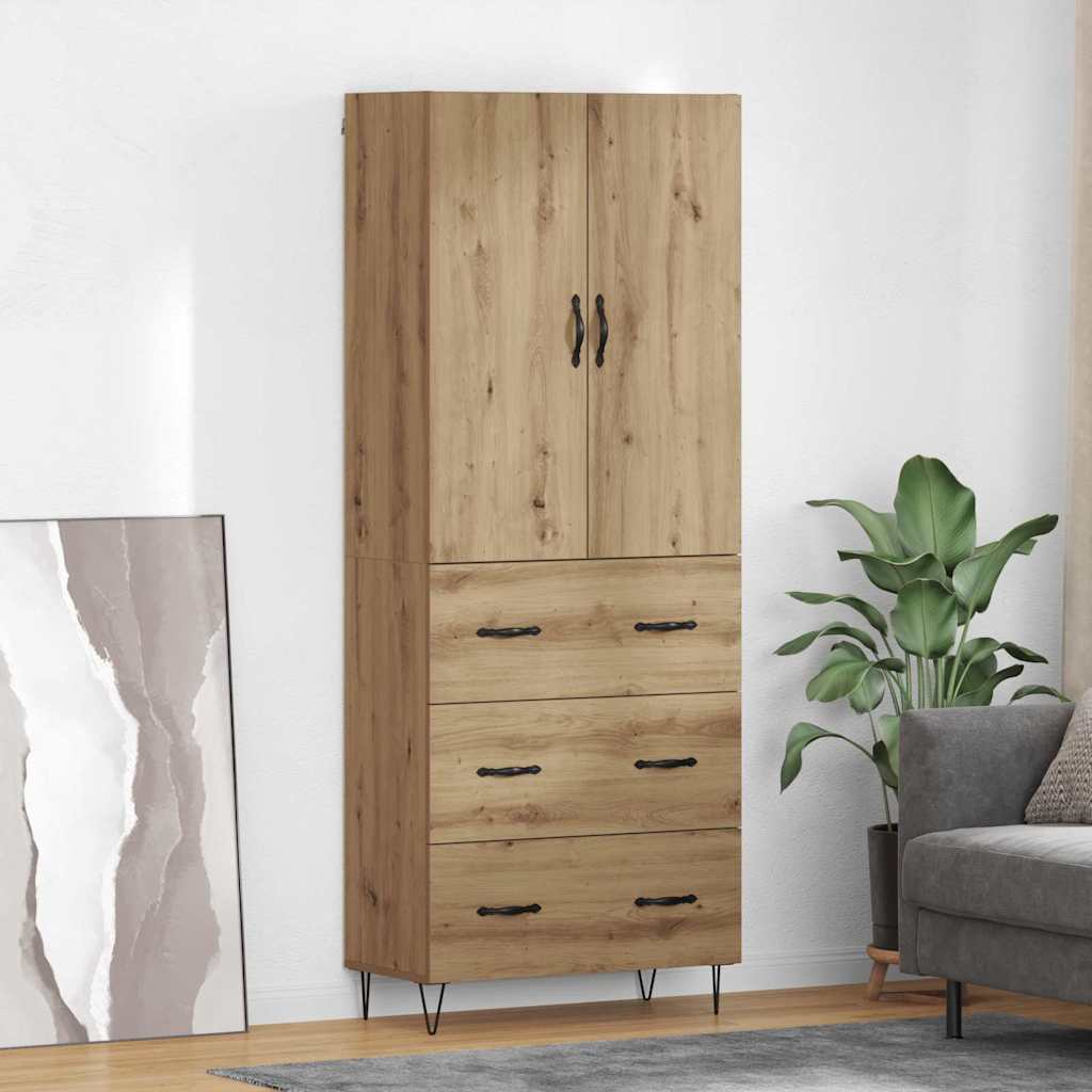 Highboard 69.5x34x180 cm Engineered Wood 3 Drawers Artisan oak