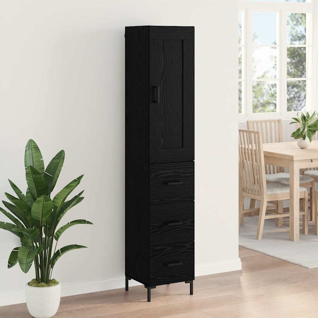 Highboard 34.5x34x180 cm Engineered Wood 3 Drawers Black oak