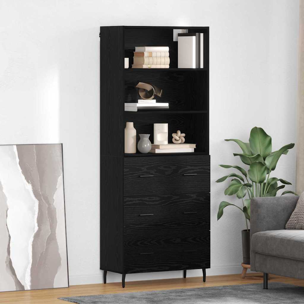 Highboard 69.5x34x180 cm Engineered Wood 3 Drawers Black oak
