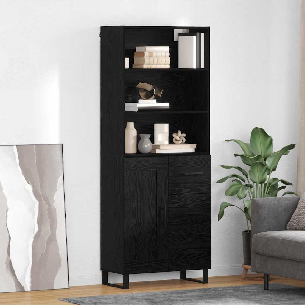 Highboard 69.5x34x180 cm Engineered Wood 1 Wood Door 3 Drawers Black oak