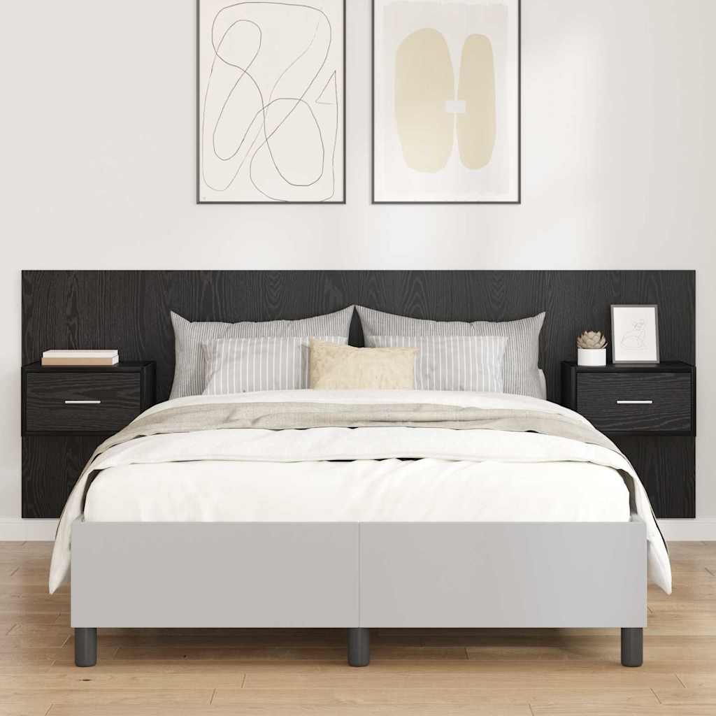 Bed Headboard with Cabinets Engineered Wood One Drawer Black oak