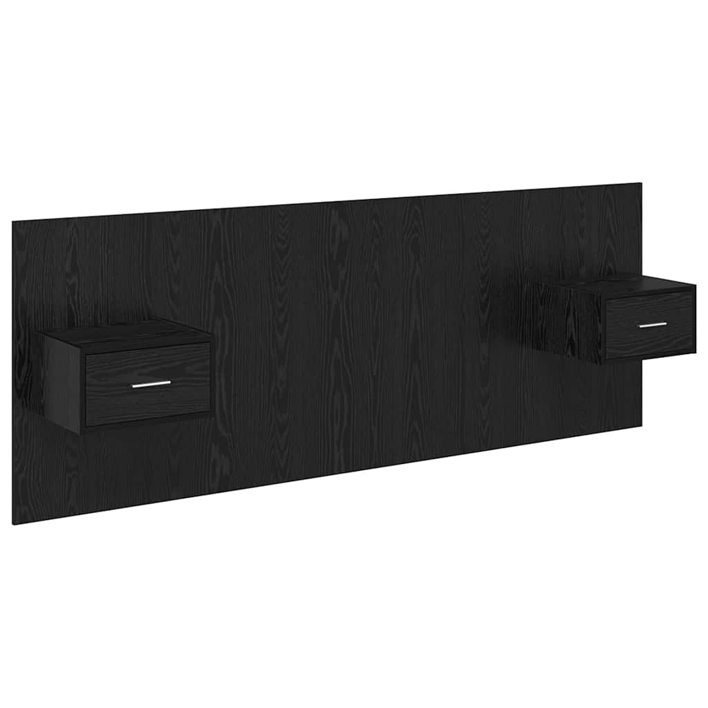Bed Headboard with Cabinets Engineered Wood One Drawer Black oak