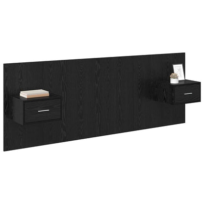Bed Headboard with Cabinets Engineered Wood One Drawer Black oak