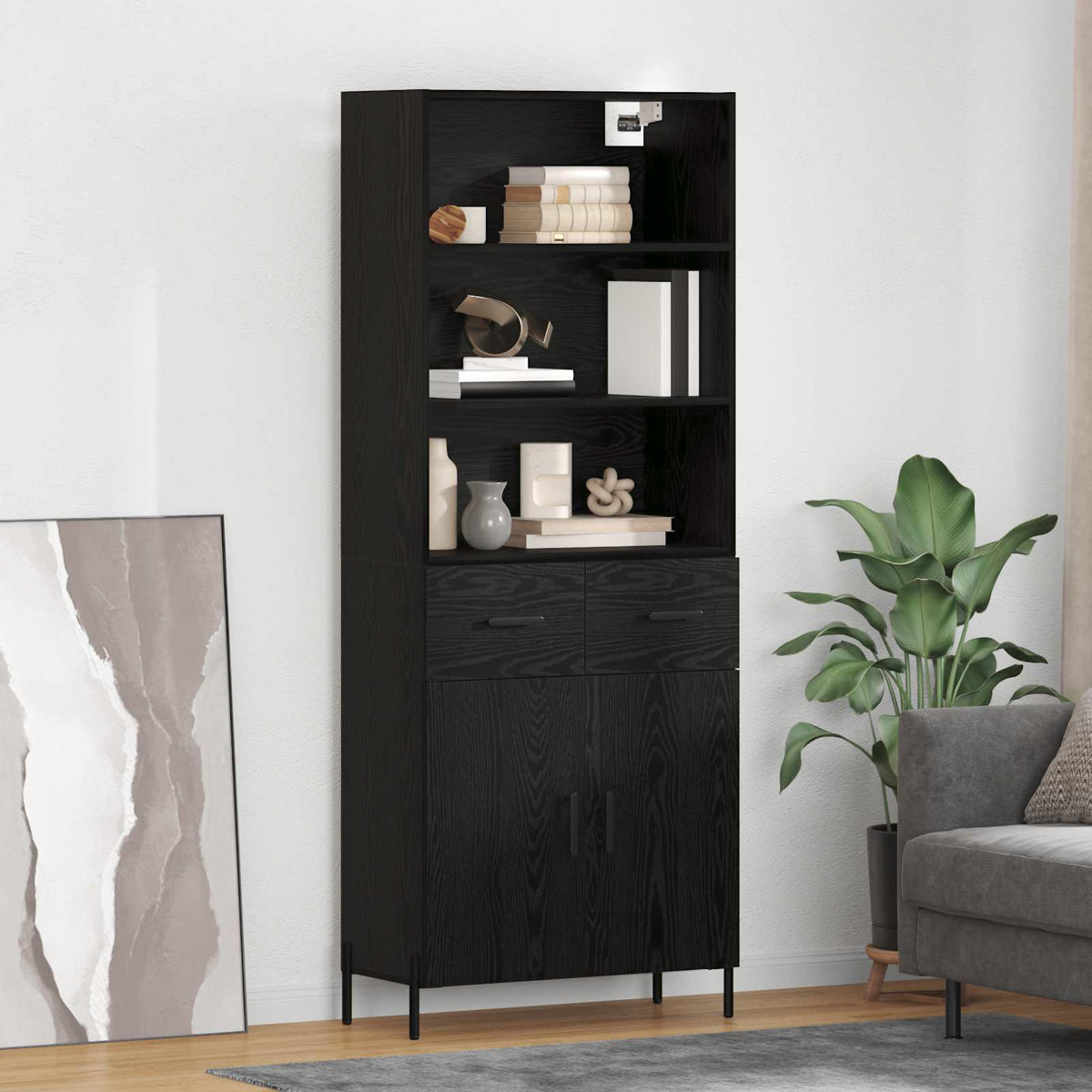 Highboard 69.5x34x180 cm Engineered Wood 2 Doors 2 Drawers Black oak