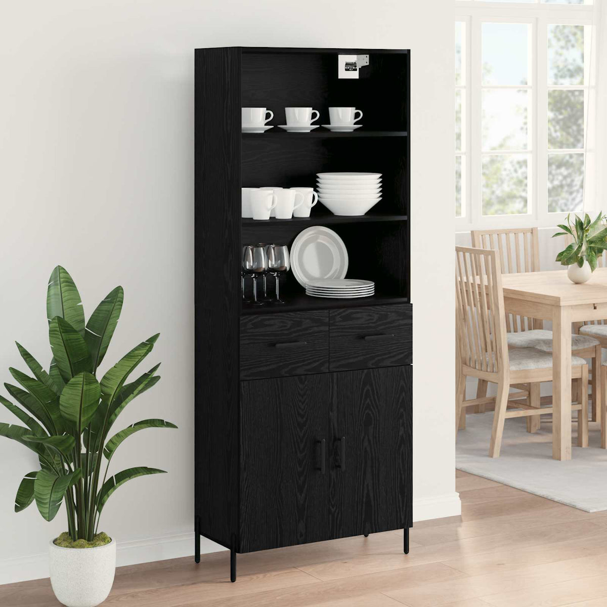 Highboard 69.5x34x180 cm Engineered Wood 2 Doors 2 Drawers Black oak