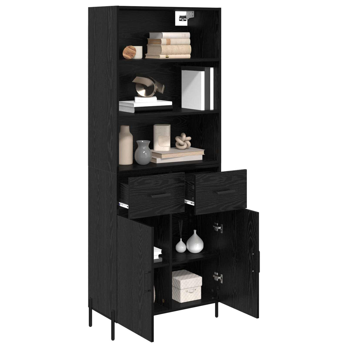 Highboard 69.5x34x180 cm Engineered Wood 2 Doors 2 Drawers Black oak