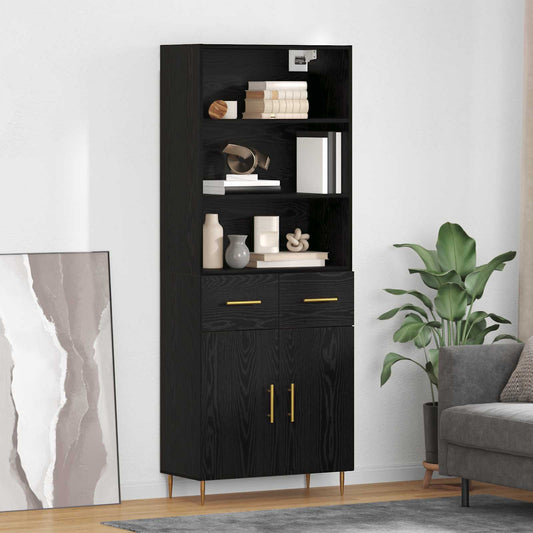 Highboard 69.5x34x180 cm Engineered Wood 2 Doors 2 Drawers Black oak