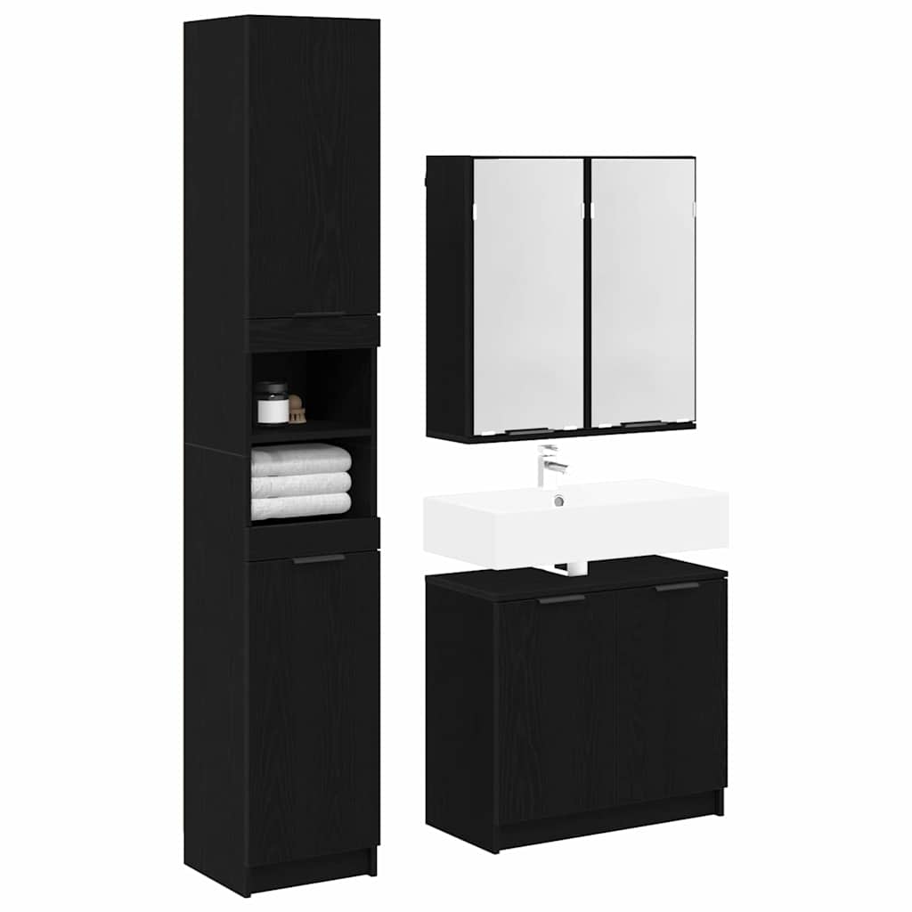 vidaXL Bathroom Cabinet Set 3 pcs Black Oak Engineered Wood 3