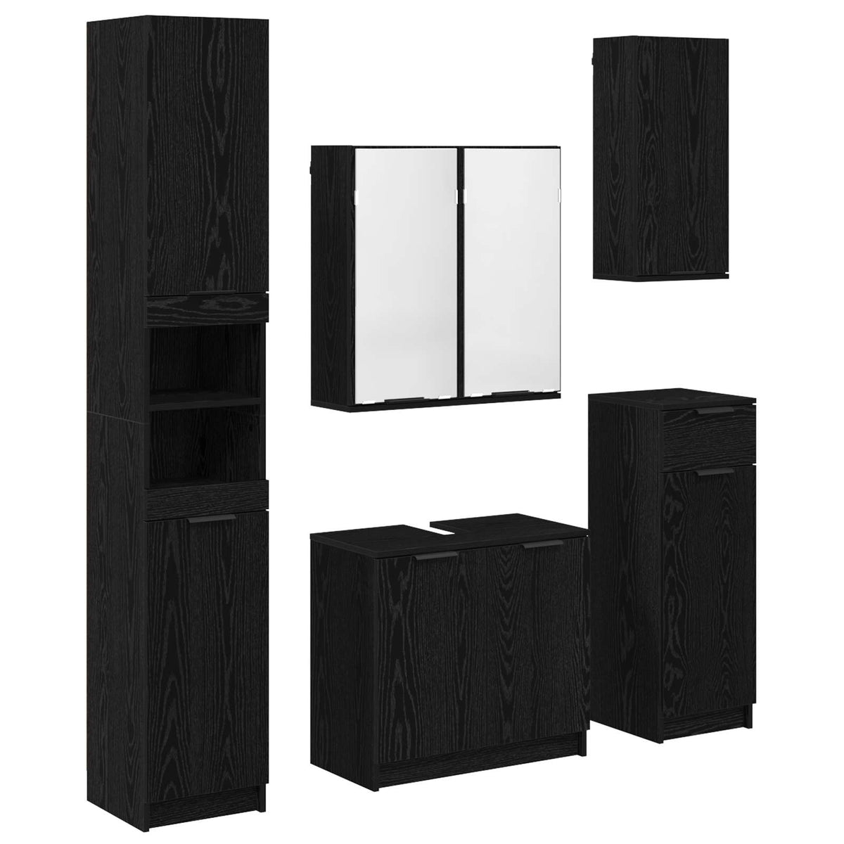 vidaXL Bathroom Furniture Set 5 pcs Black Oak Engineered Wood 2