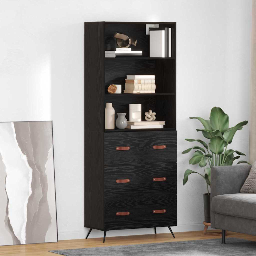 Highboard 69.5x34x180 cm Engineered Wood 3 Drawers Black oak