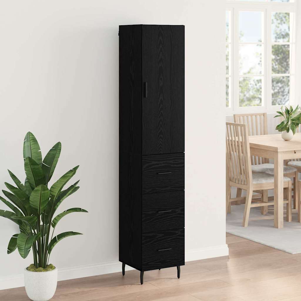 Highboard 34.5x34x180 cm Engineered Wood 3 Drawers Black oak