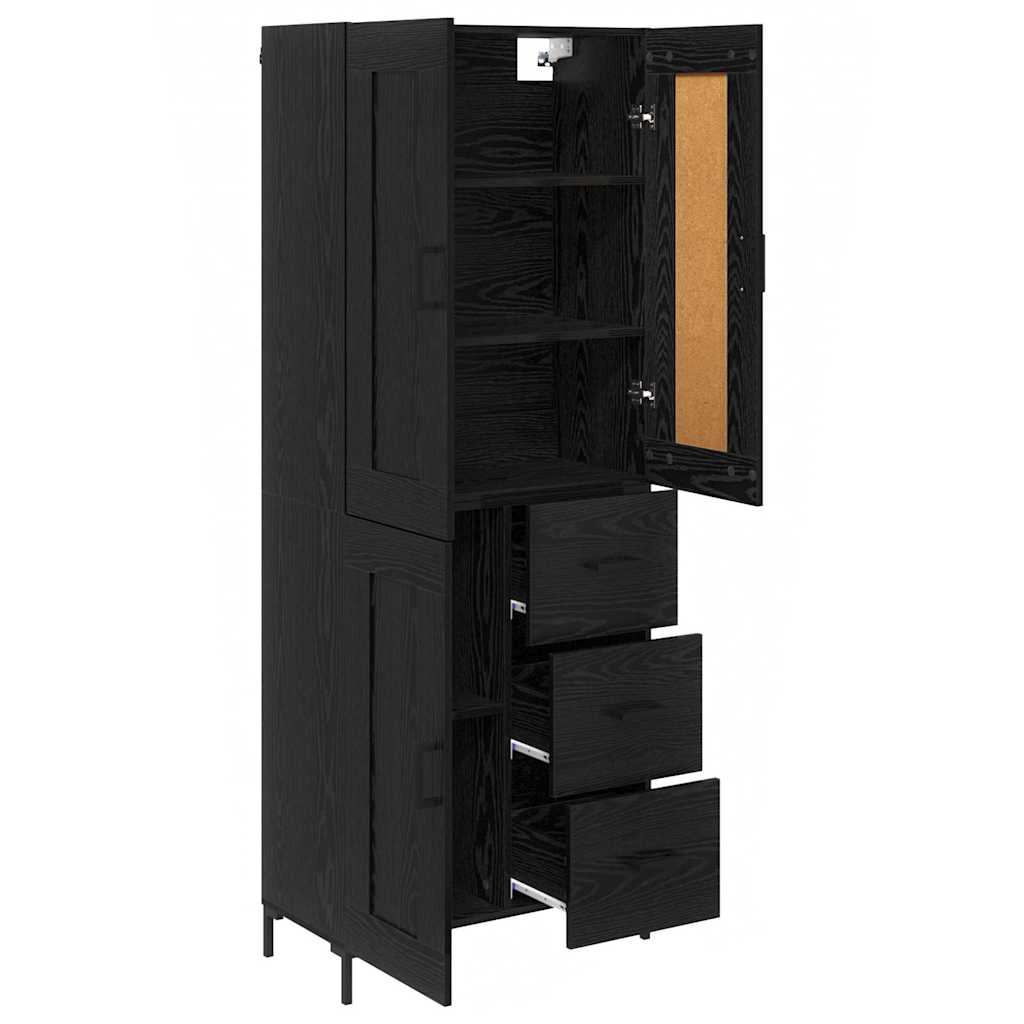 Highboard 69.5x34x180 cm Engineered Wood 1 Wood Door 3 Drawers Black oak
