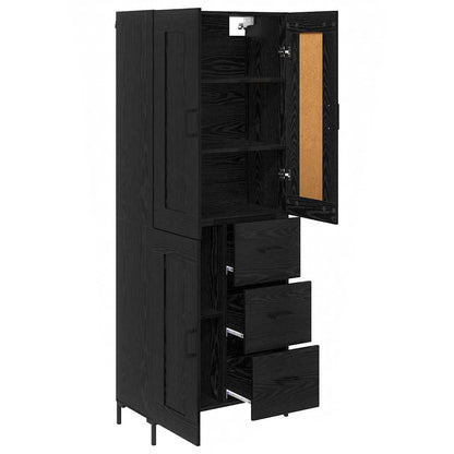 Highboard 69.5x34x180 cm Engineered Wood 1 Wood Door 3 Drawers Black oak