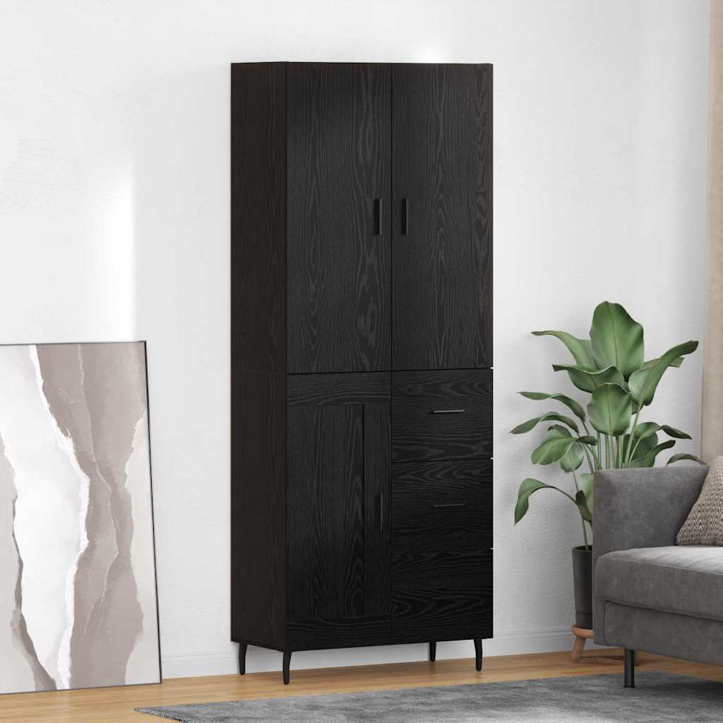 Highboard 69.5x34x180 cm Engineered Wood 1 Wood Door 3 Drawers Black oak