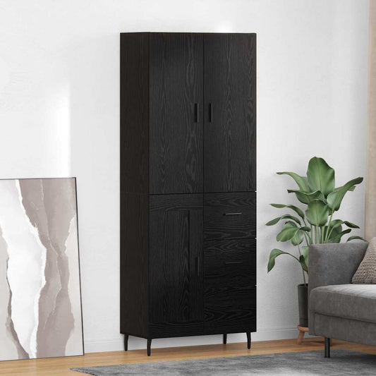 Highboard 69.5x34x180 cm Engineered Wood 1 Wood Door 3 Drawers Black oak