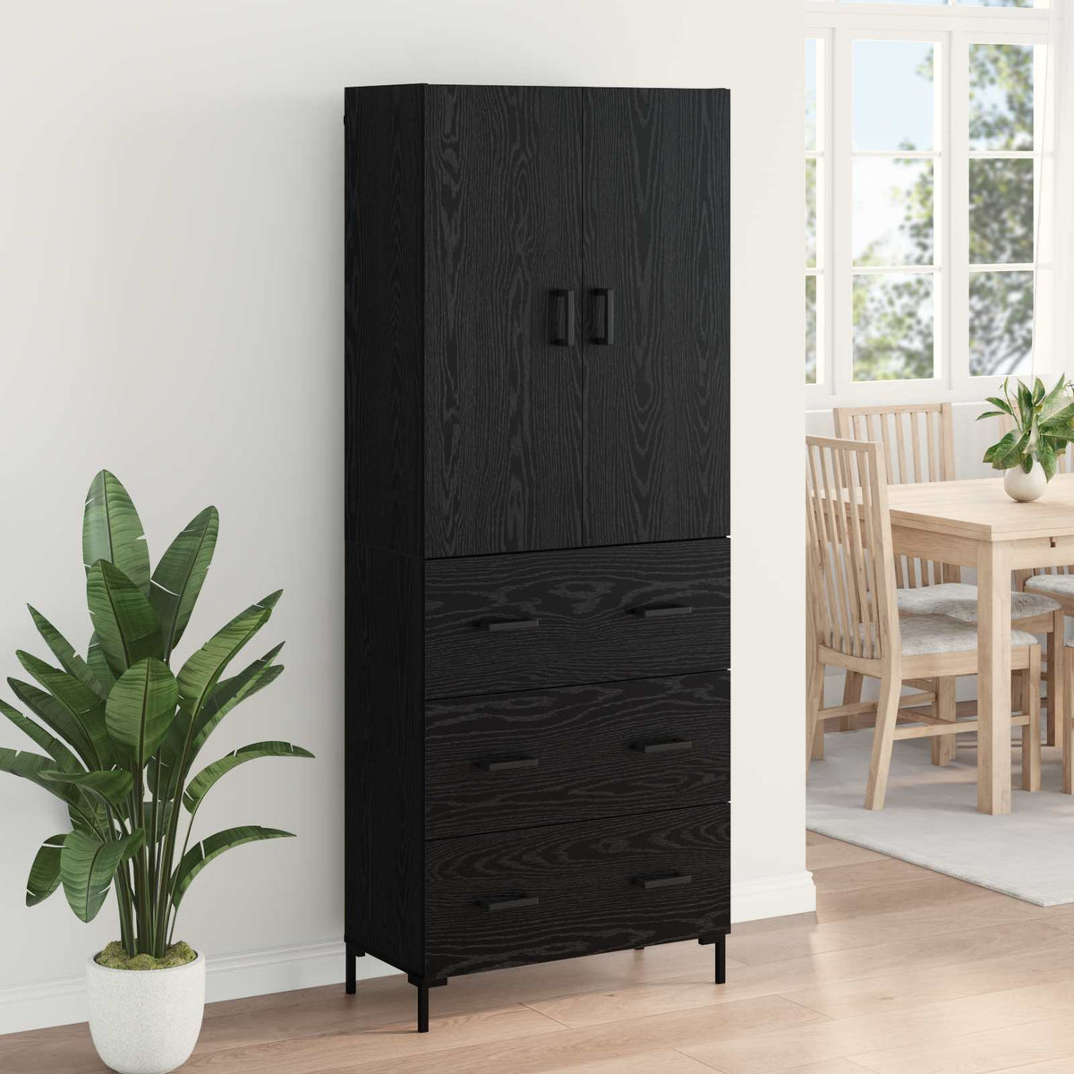 Highboard 69.5x34x180 cm Engineered Wood 3 Drawers Black oak