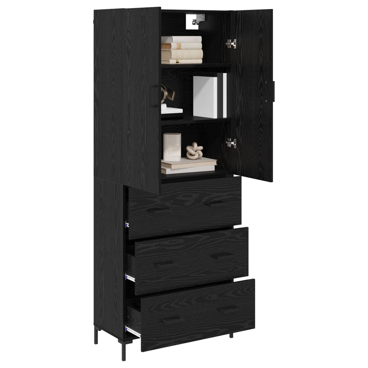 Highboard 69.5x34x180 cm Engineered Wood 3 Drawers Black oak
