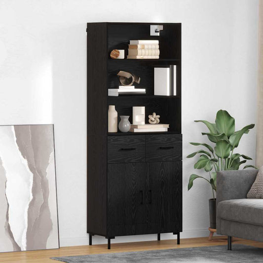 Highboard 69.5x34x180 cm Engineered Wood 2 Doors 2 Drawers Black oak