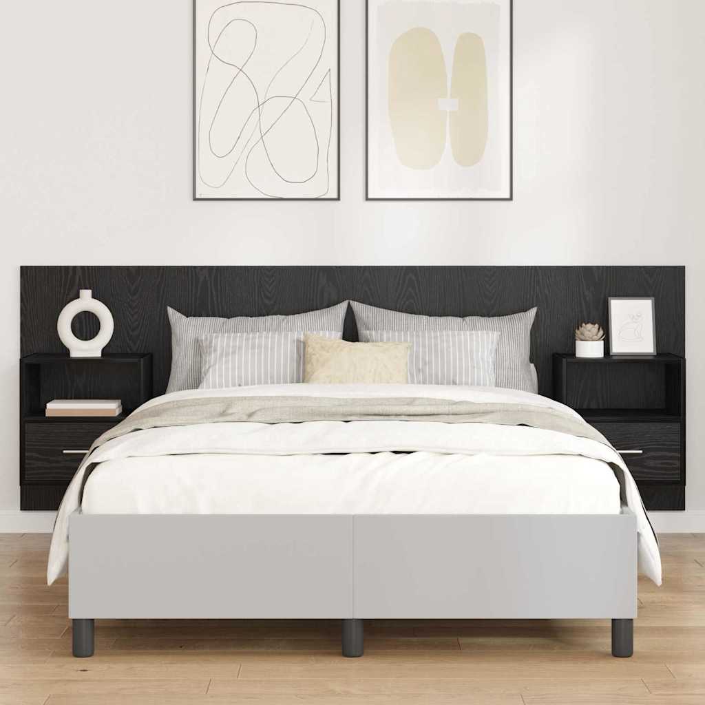 Bed Headboard with Cabinets Engineered Wood One Drawer and One Shelf Black oak