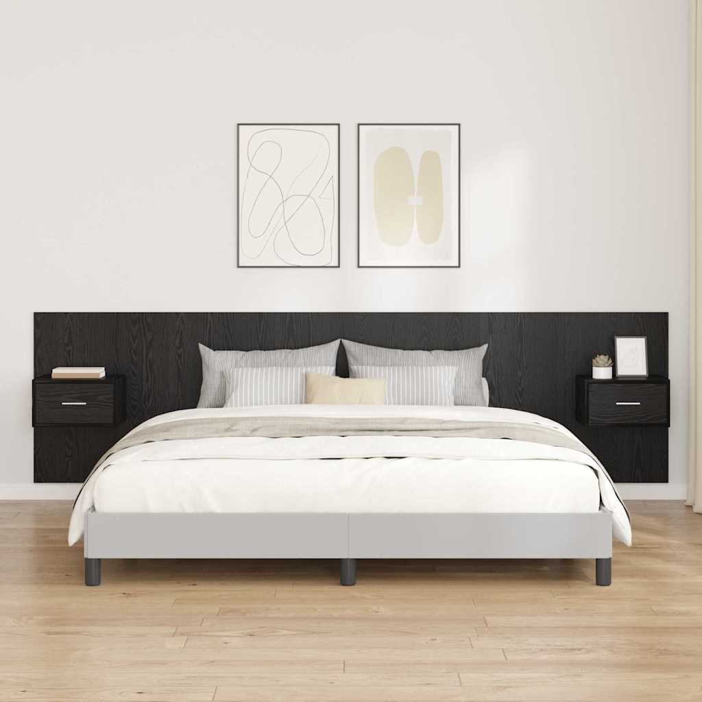 Bed Headboard with Cabinets Engineered Wood One Drawer Black oak