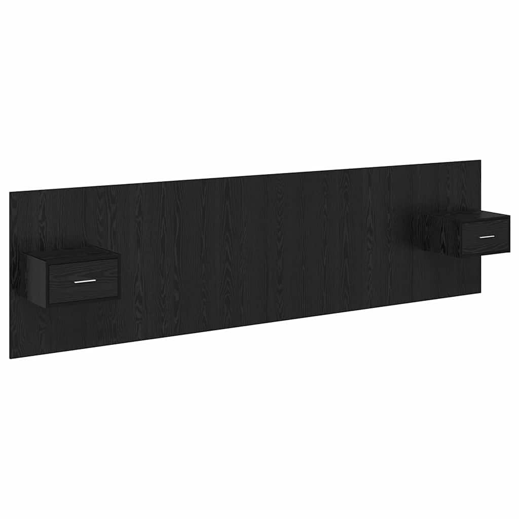 Bed Headboard with Cabinets Engineered Wood One Drawer Black oak