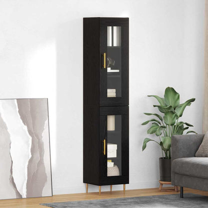 Highboard 34.5x34x180 cm Engineered Wood 1 Glass Door Black oak