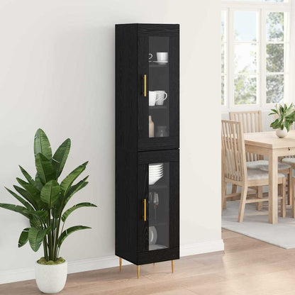 Highboard 34.5x34x180 cm Engineered Wood 1 Glass Door Black oak